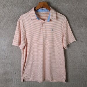 IZOD Golf Shirt Mens M Orange White Striped Polo Stretch Short Sleeve Athletic